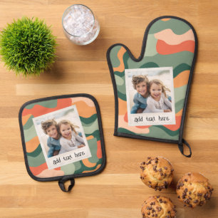 Rustic Photo Frame - Organic Curve Background Oven Mitt & Pot Holder Set