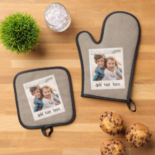 Rustic Photo Frame Textured Taupe Print Background Oven Mitt & Pot Holder Set