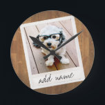 Rustic Photo Frame with Square Instagram and Wood Round Clock<br><div class="desc">A vintage and trendy design with a retro picture border that you can add your favorite selfie or portrait of a friend. Use a square photo to create a unique and personal gift or keep the hipster puppy and make a trendy keepsake. If you need to adjust the pictures, click...</div>
