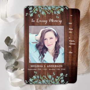 Rustic Photo Memorial Funeral Prayer Card Sympathy