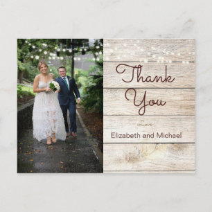 Rustic  Photo Modern Lights  Wedding Thank You Postcard