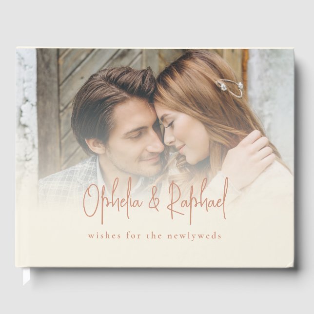 Rustic Photo Overlay Script Cream Guest Book (Front)