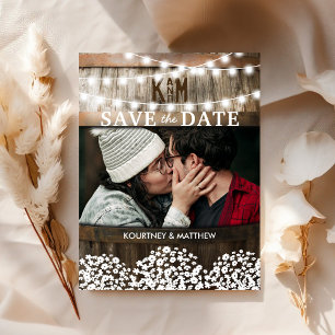Rustic Photo Save the Date   Gypsophila Wedding Announcement Postcard