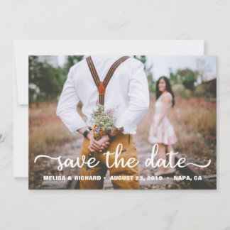 Rustic Photo Save the Date Modern Script Card