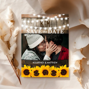 Rustic Photo Save the Date   Sunflower Wedding Announcement Postcard