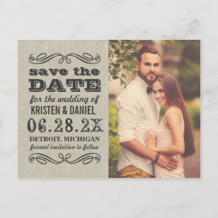 Rustic Photo Save the Date Vintage Typography Announcement Postcard
