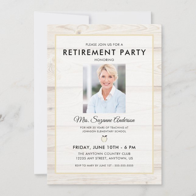  Rustic Photo Teacher Retirement Party Invitation (Front)