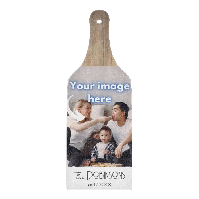 Rustic Photo Template Personalized Calligraphy Cutting Board (Front)
