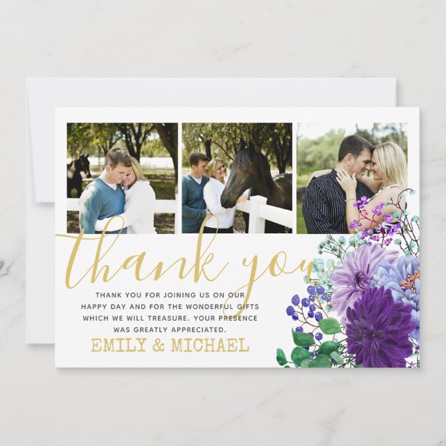 Rustic PHOTO Thank You Cards Blue Flowers (Front)