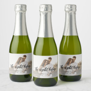 Rustic Photo The Night Before Calligraphy Sparkling Wine Label
