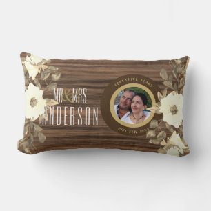RUSTIC PHOTO WED. Anniversary ANY Milestone Floral Lumbar Pillow