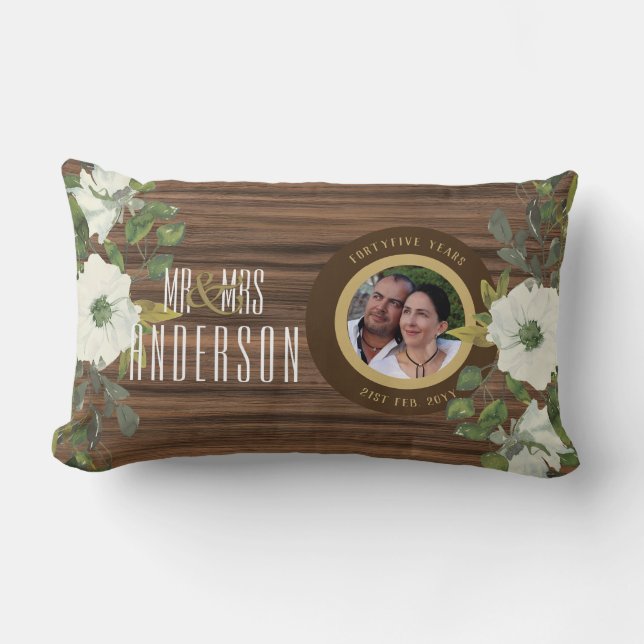 RUSTIC PHOTO WED. Anniversary ANY Milestone Flower Lumbar Pillow (Front)