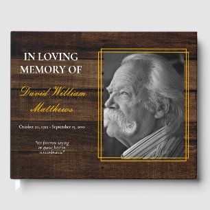 Rustic Photo Wood Look Bereavement   Funeral Guest Book