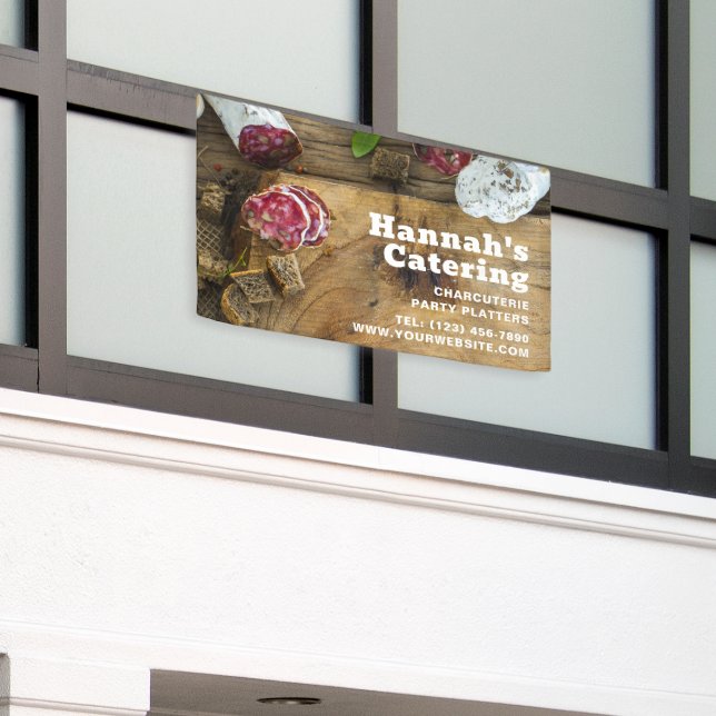 Rustic Photo Wooden Board Charcuterie Catering Banner (Outside Building)