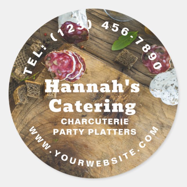 Rustic Photo Wooden Board Charcuterie Catering Classic Round Sticker (Front)