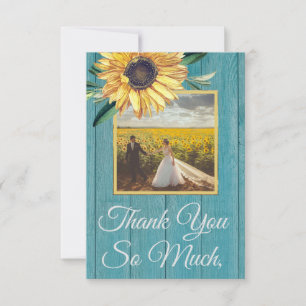 Rustic Photo Yellow Sunflower Blue Barn Wood Than Thank You Card
