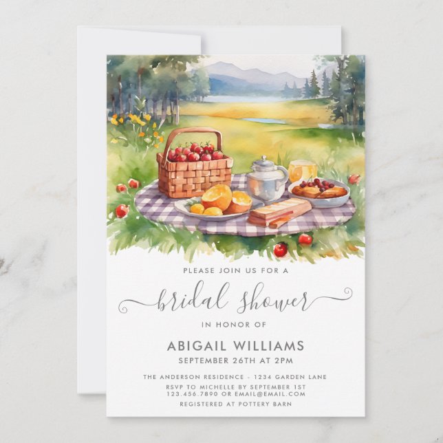 Rustic Picnic Park Forest Meadow Bridal Shower Invitation (Front)