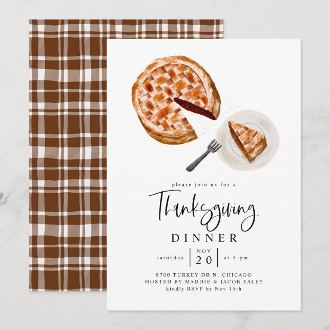 Rustic Pie Thanksgiving Dinner Party Invitation (Front/Back)