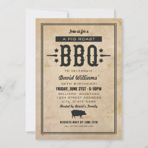 Rustic Pig Roast BBQ Vintage Birthday Invitation
