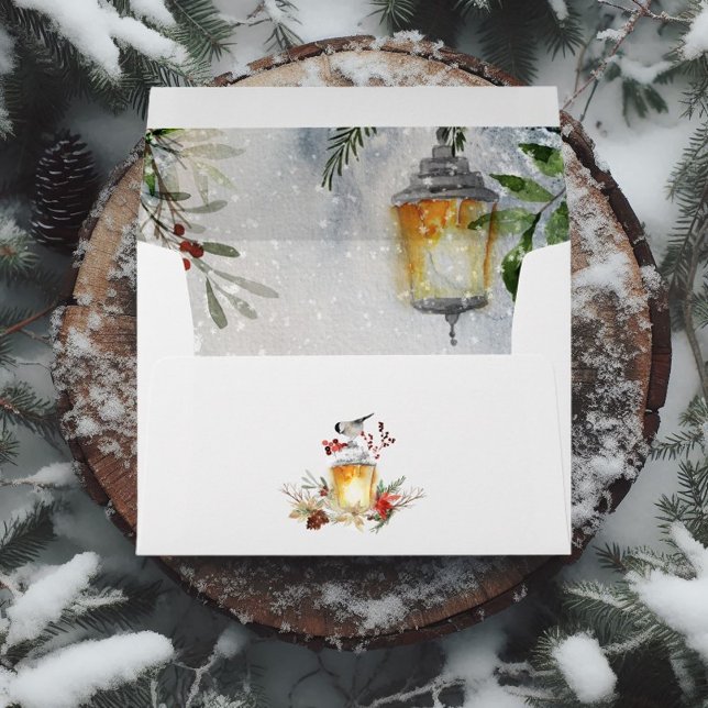 Rustic Pine and Spruce Winter Holiday Envelope (Evergreen - Wintertide Woodland Christmas Wedding Envelope)