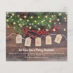 Rustic Pine Berries Merry Budget Christmas Card