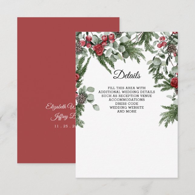 Rustic Pine Berries Winter Christmas Wedding Enclosure Card (Front/Back)