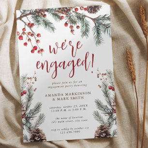 Rustic Pine & Berry Winter Engagement Party Invitation