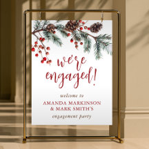Rustic Pine & Berry Winter Engagement Party Welcom