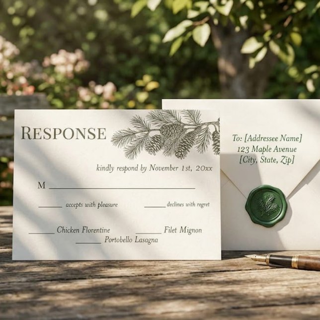 Rustic Pine Branch Greenery Wedding RSVP Response  Postcard (Creator Uploaded)