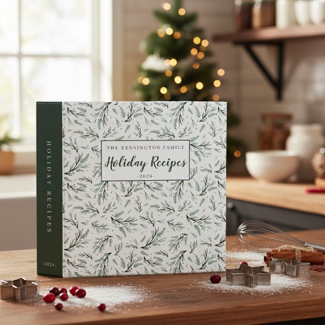 Rustic Pine Branch Pattern Holiday Recipe Binder (Creator Uploaded)