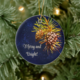 Rustic pine cone business card ceramic ornament