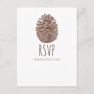 Rustic Pine Cone Elegant Simple Wedding RSVP Invitation Postcard