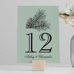 Rustic Pine Cone Wedding Reception Table Number<br><div class="desc">A beautiful pine cone wedding reception table number card on a sage green background. Each rustic wedding reception table number must be customized and individually added to your shopping cart. The table number cards are two sided. Be sure to change the wording on both sides. Designed by Victoria at VG...</div>