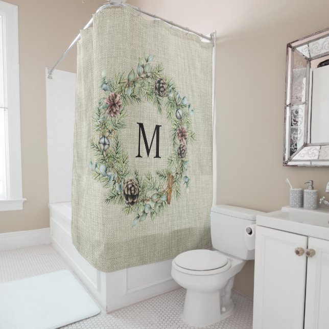 Rustic Pine Cone Wreath Monogrammed Farmhouse  (In Situ)