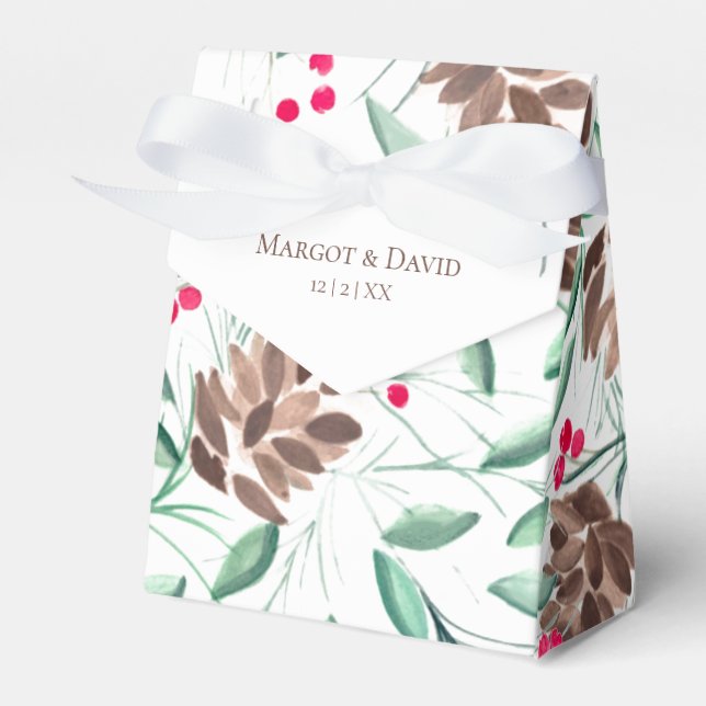 Rustic Pine Cones and Berries Wedding Favour Box (Front Side)