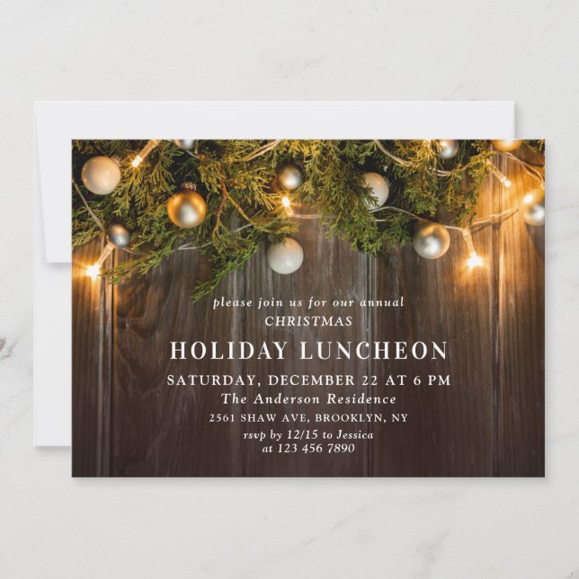 Rustic Pine Cones Branch HOLIDAY LUNCHEON Invitation (Front)