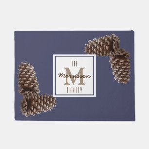 Rustic Pine Cones Personalized Family Name Doormat