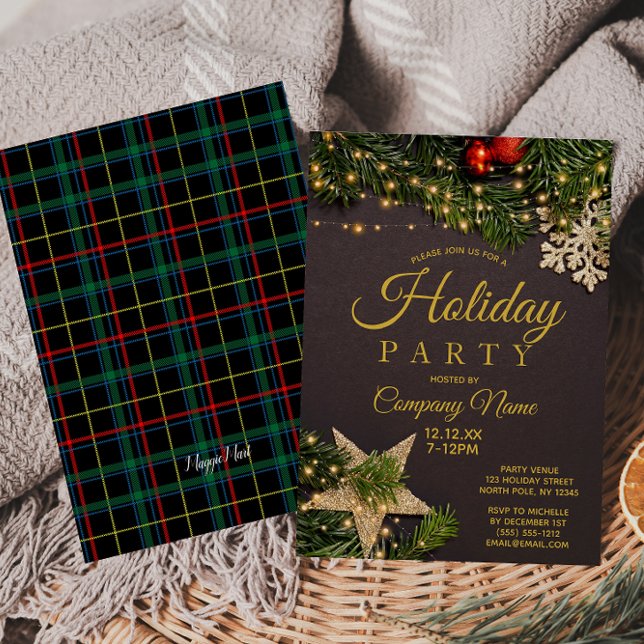 Rustic Pine Corporate Gold Holiday Christmas Party Invitation (Creator Uploaded)