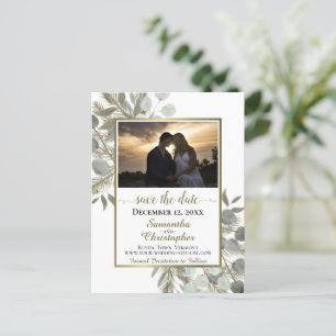 Rustic Pine & Eucalyptus White Save the Date Photo Announcement Postcard