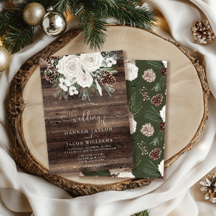 Rustic Pine Floral Winter Wedding  Invitation