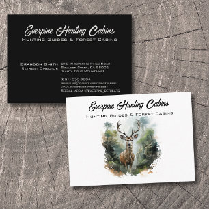 Rustic Pine Forest Antler Deer Hunting Watercolor Business Card