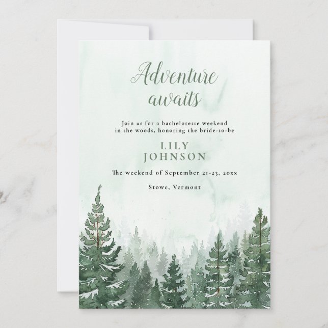 Rustic Pine Forest Camping Bachelorette Weekend Invitation (Front)