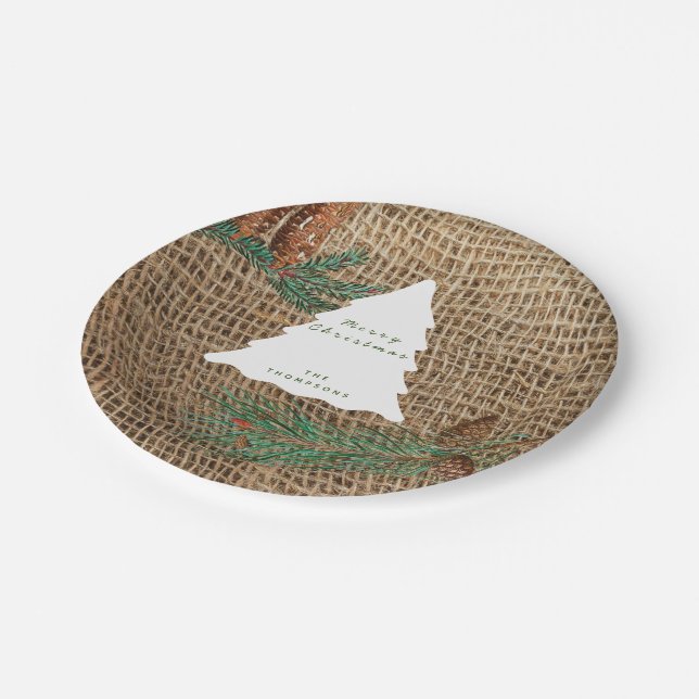Rustic Pine Forest Christmas Tree Paper Plate (Angled)