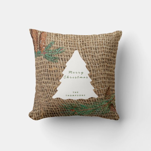 Rustic Pine Forest Christmas Tree Throw Pillow (Front)