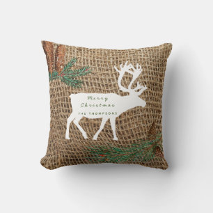 Rustic Pine Forest Deer Throw Pillow