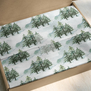Rustic Pine Forest Winter Watercolor Tissue Paper