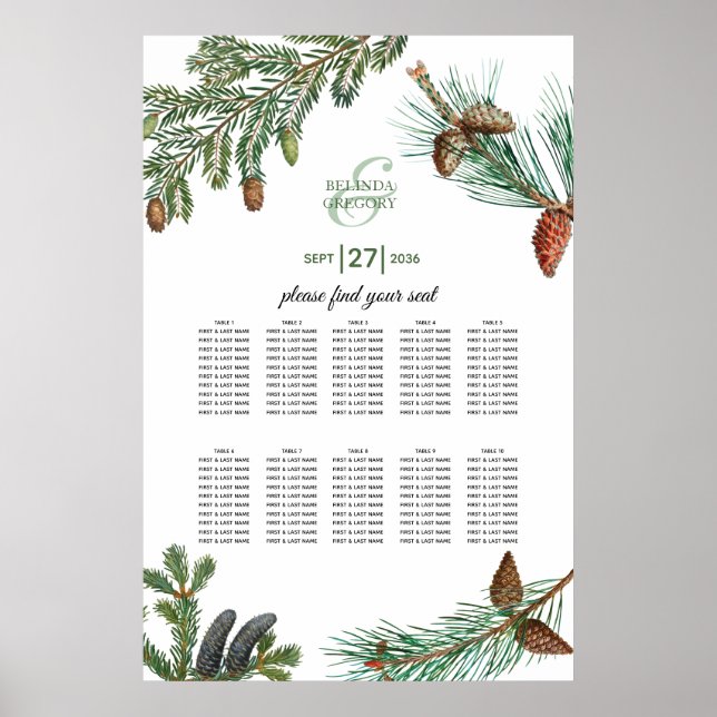 Rustic Pine Greenery Wedding Seating Chart (Front)