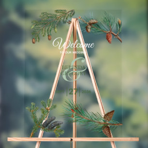 Rustic Pine Greenery Wedding Welcome Sign