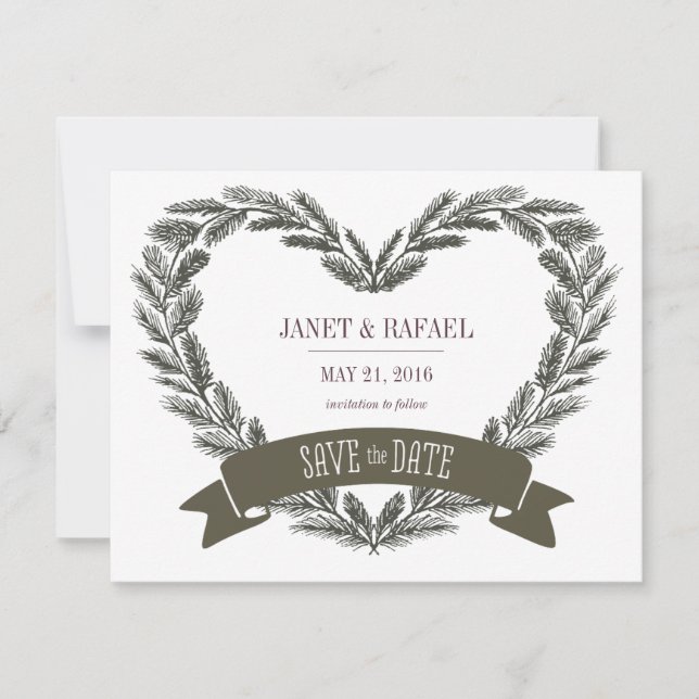 Rustic Pine Heart Save the Date Card (Front)