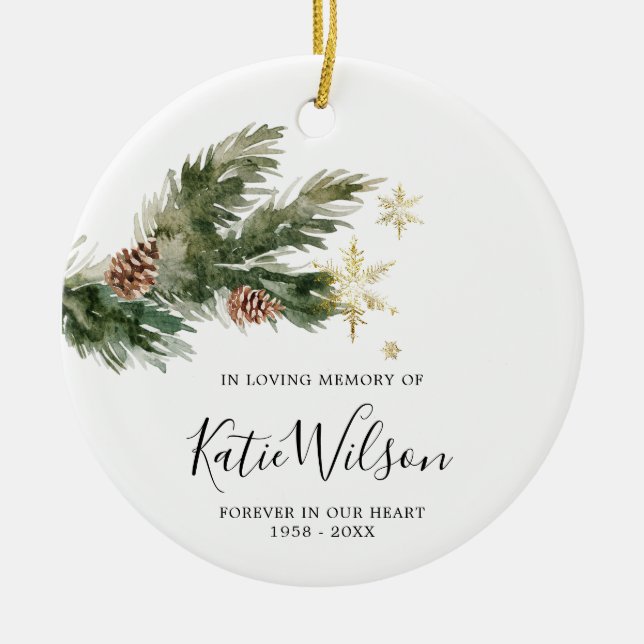 Rustic Pine Leaf In Loving Memory Ornament (Front)